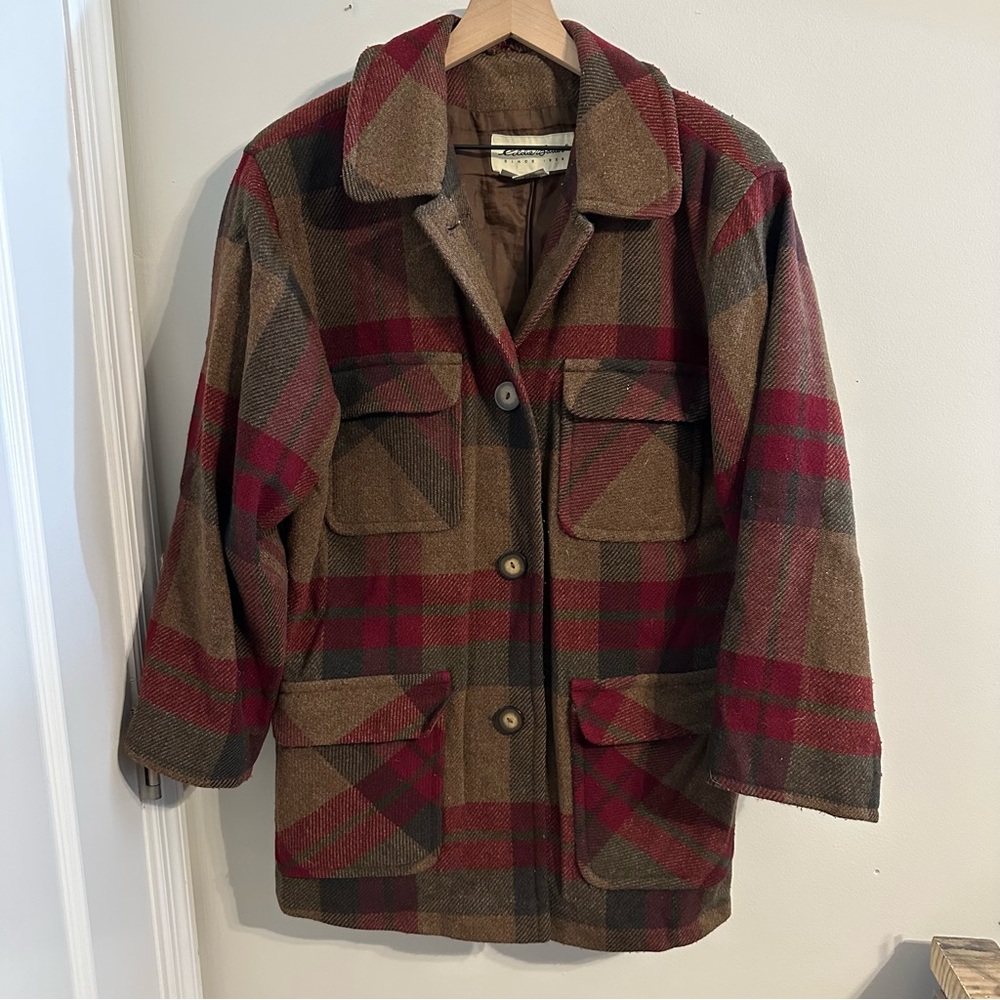 Vintage Eddie Bauer Plaid Wool Blanket Barn Chore Coat size Medium
